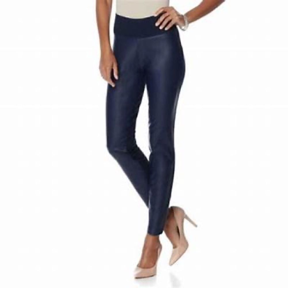 NWT- DG2 Diane Gilman- Women’s Navy Blue Faux Leather Hight Waist Pants, Size M